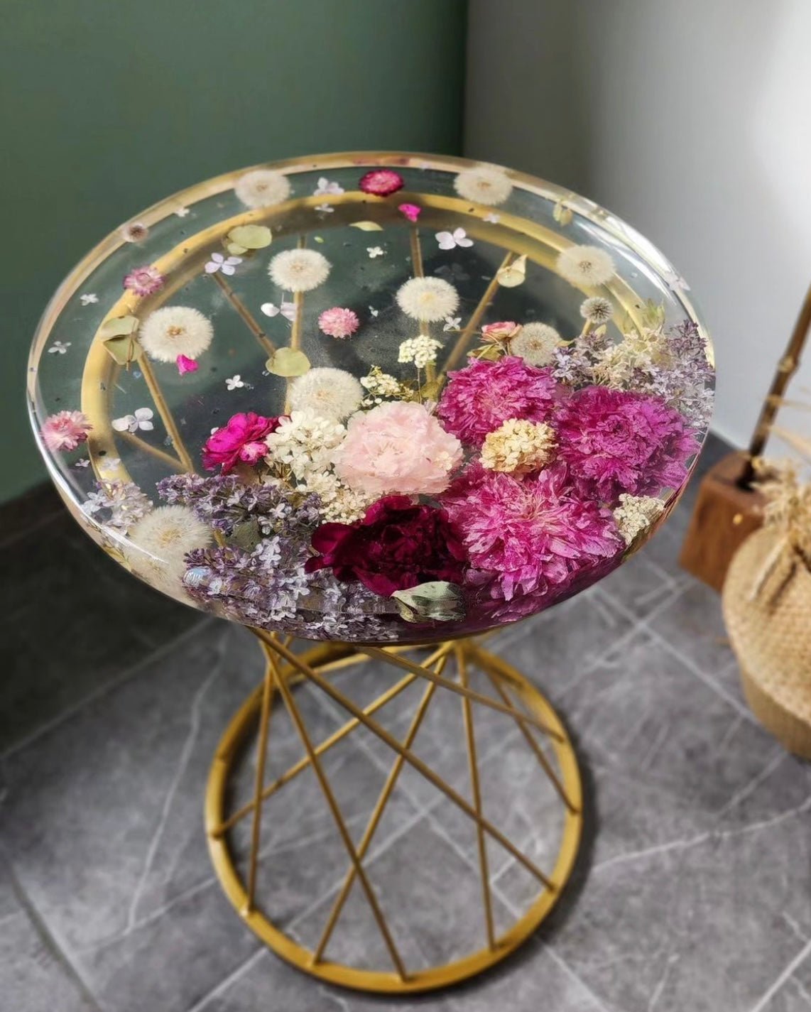 Gold Base Floral Clear Mid Table