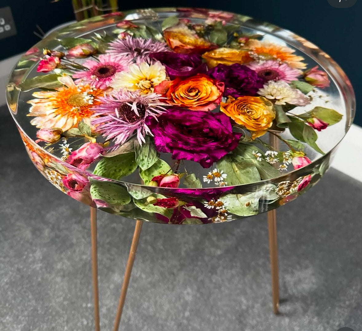 Floral white base small round table