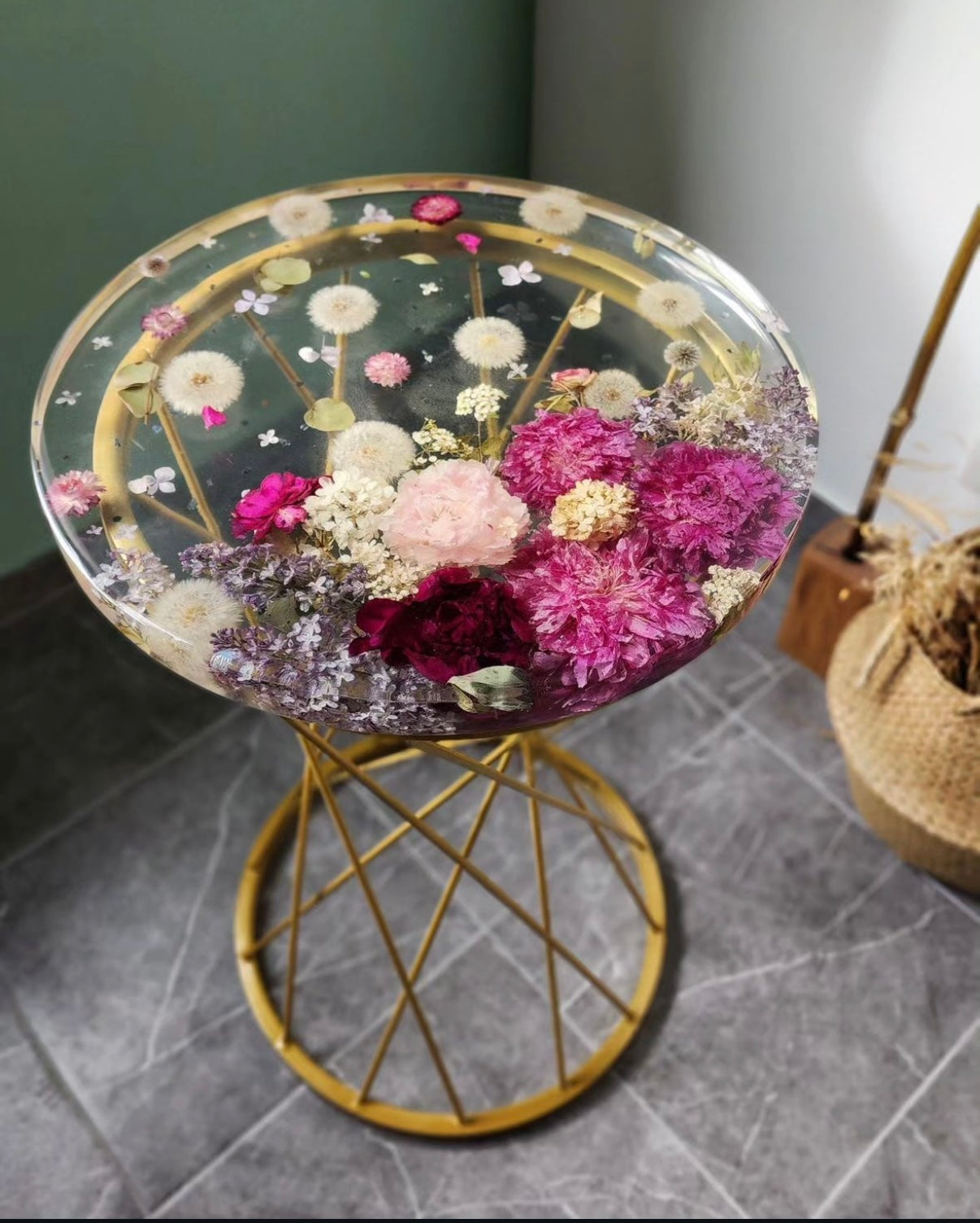 Gold Base Floral Clear Mid Table