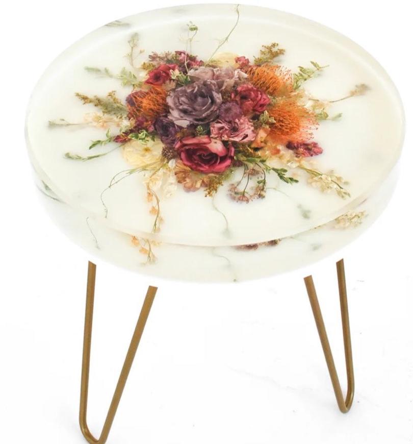 Floral white base small round table